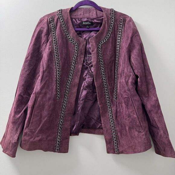 Bradley Bayou Leather Jacket Large Purple/Maroon Metal Trim Fall Winter See Desc - Picture 1 of 8